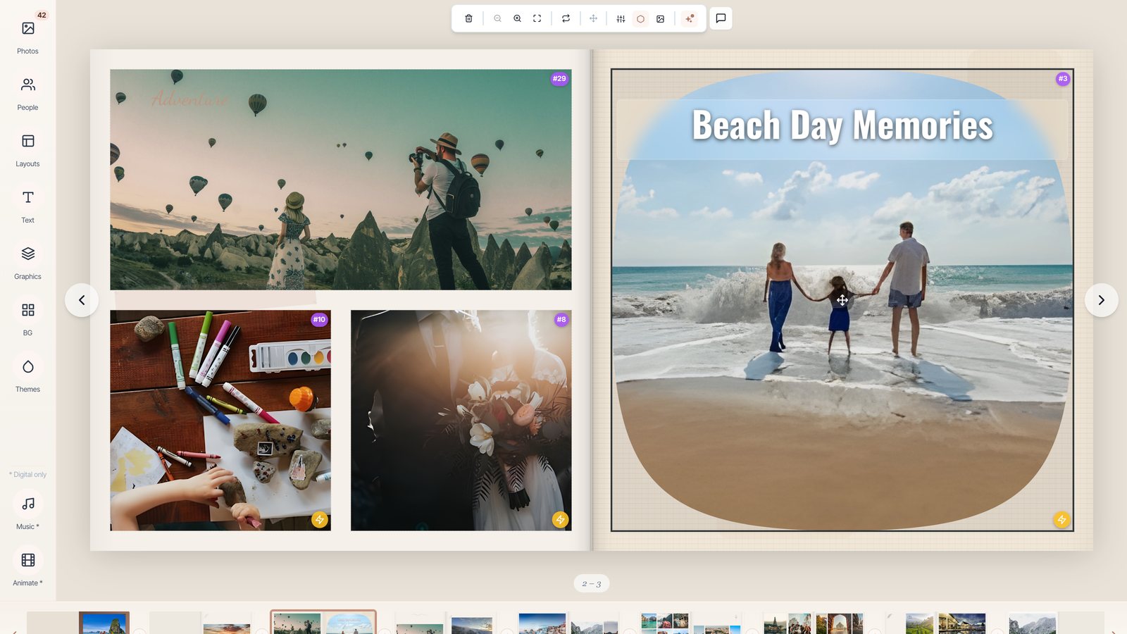 The Sustain editor with a photo selected and its styling toolbar showing